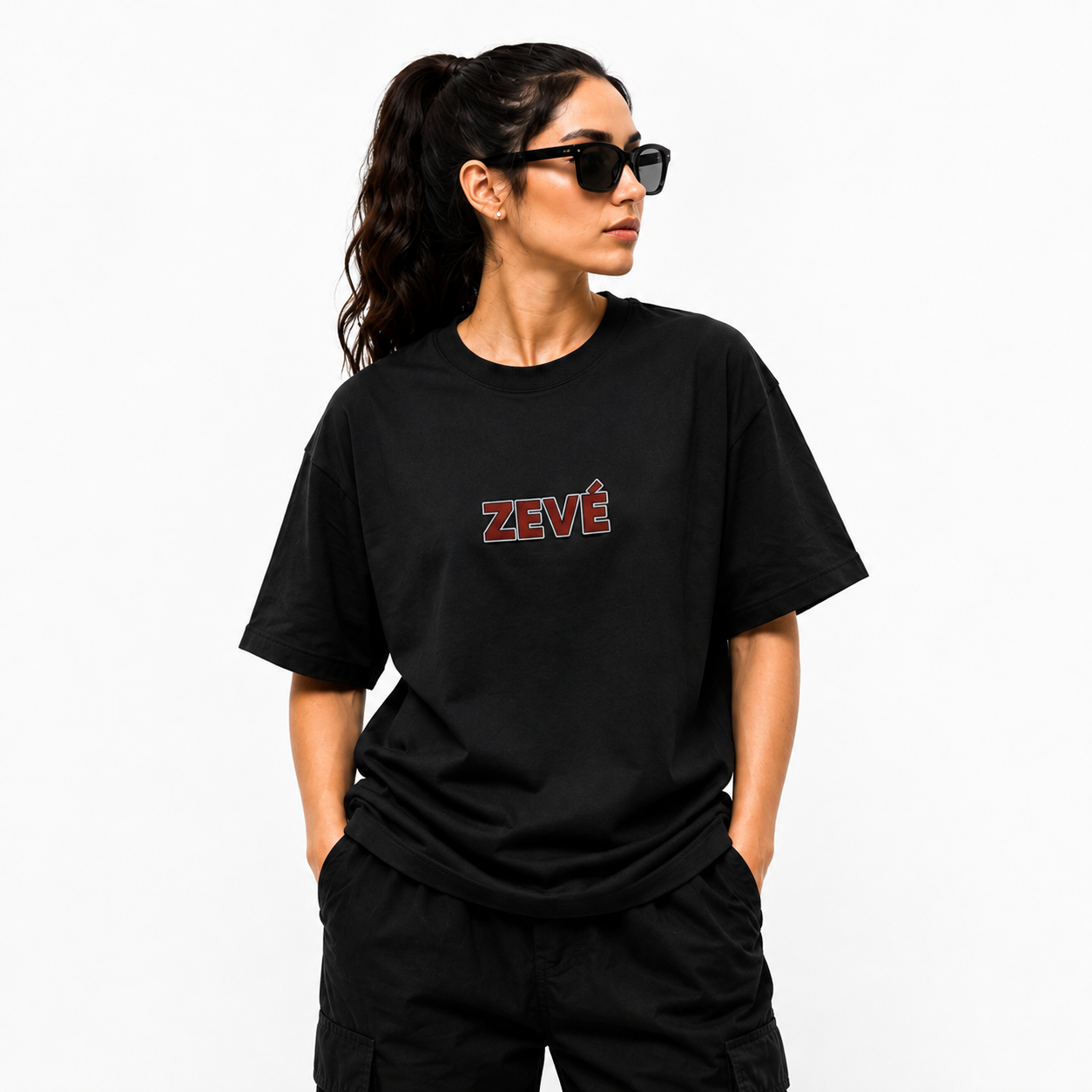 ZEVÉ Black Oversized Graphic T-Shirt lifestyle shot