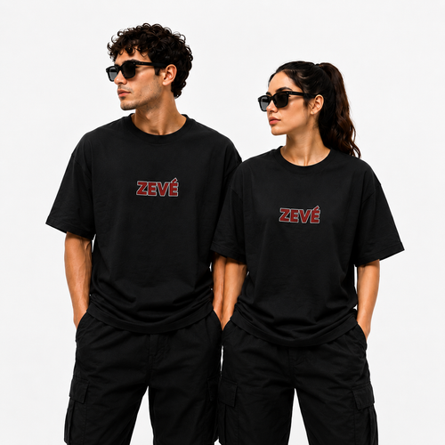 ZEVÉ Black Oversized Graphic T-Shirt front view